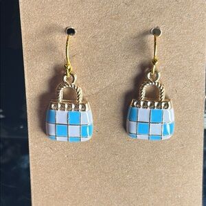 Blue and White Retro Handbag Earrings Handcrafted Gifts NWT